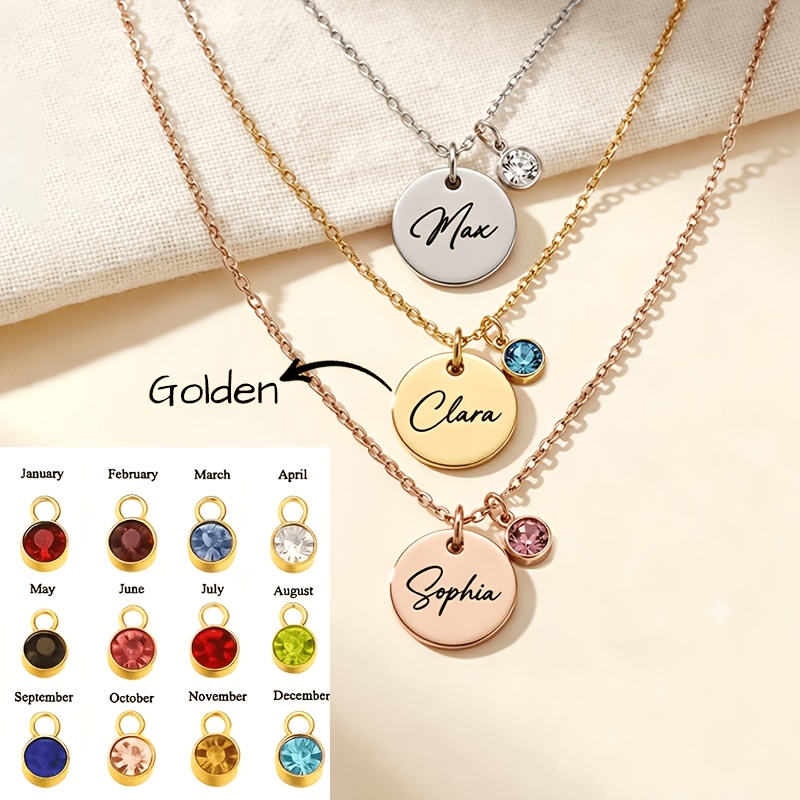Personalized Stainless Steel Birthstone Name Necklace, Unique Gift